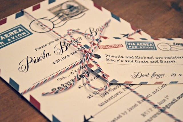 ... personalized invitation for our surprise, travel themed bridal shower